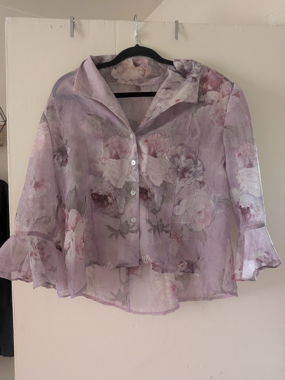 Sheer Lavender Floral Button-Front Blouse